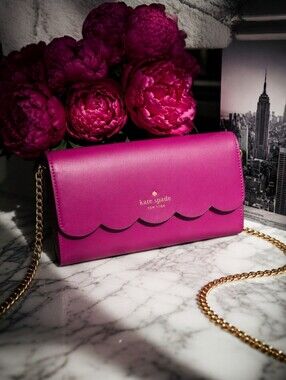 Kate Spade Gemma Wallet on Chain Crossbody Bag NWT Pink Deep Hibiscus Scallop